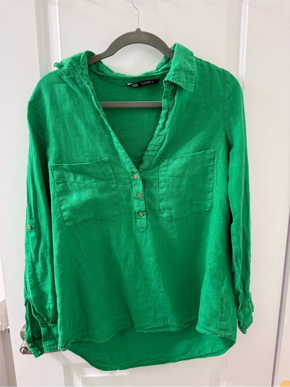 Zara Green Linen Pullover Shirt